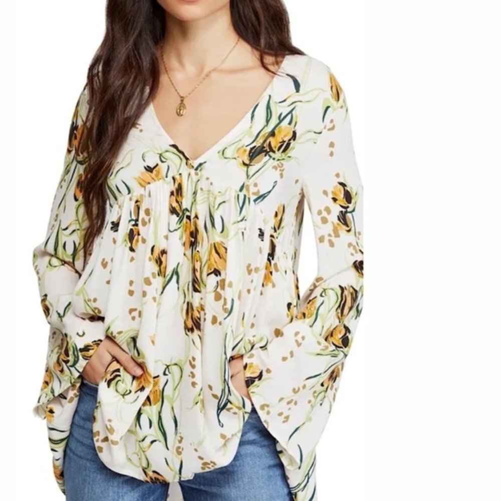 Free People Bella Floral Print Tunic Ivory Size M